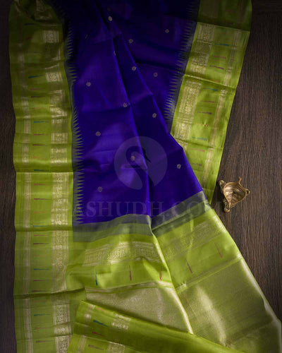 Royal Blue And Leaf Green Kanjivaram Silk Saree - S1161(B)