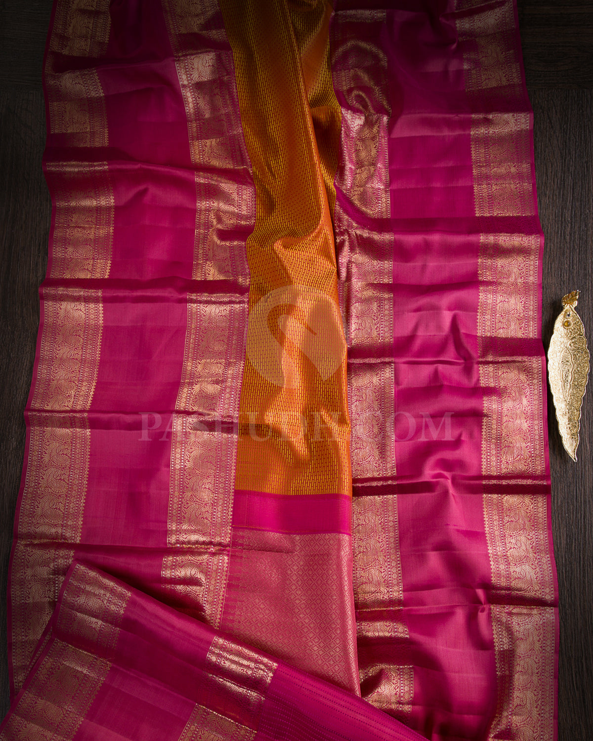 Orange And Pink Kanjivaram Silk Saree - D503(F)