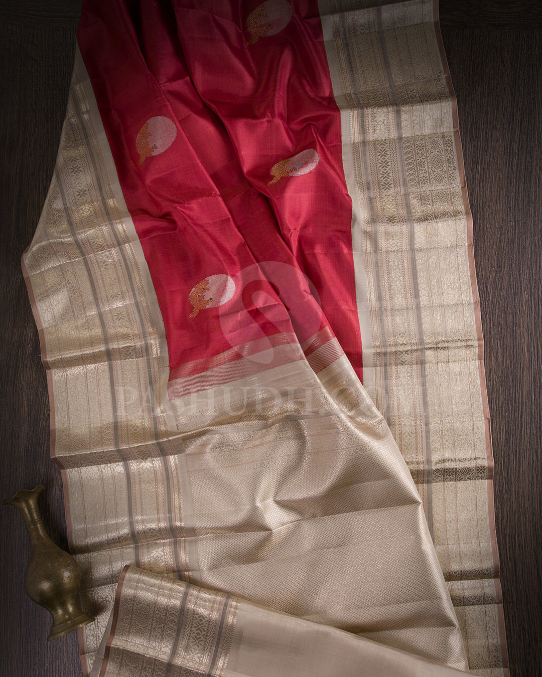 Red And Greige Kanjivaram Silk Saree - S1216(A)