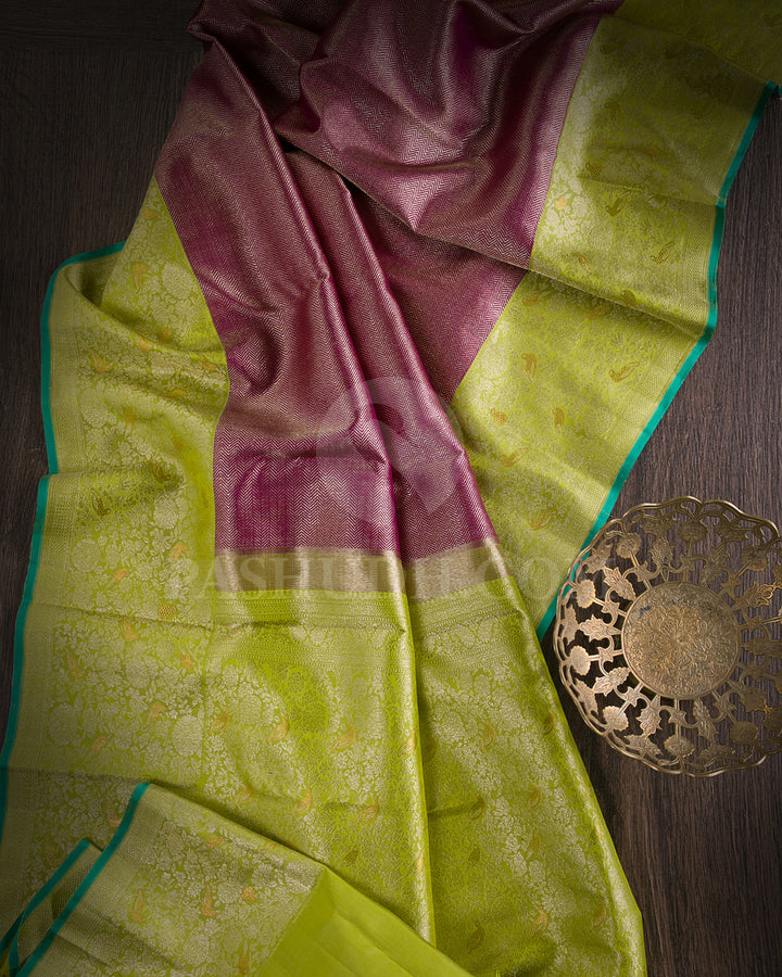 Maroon And Light Green Kanjivaram Silk Saree - S1059(D)