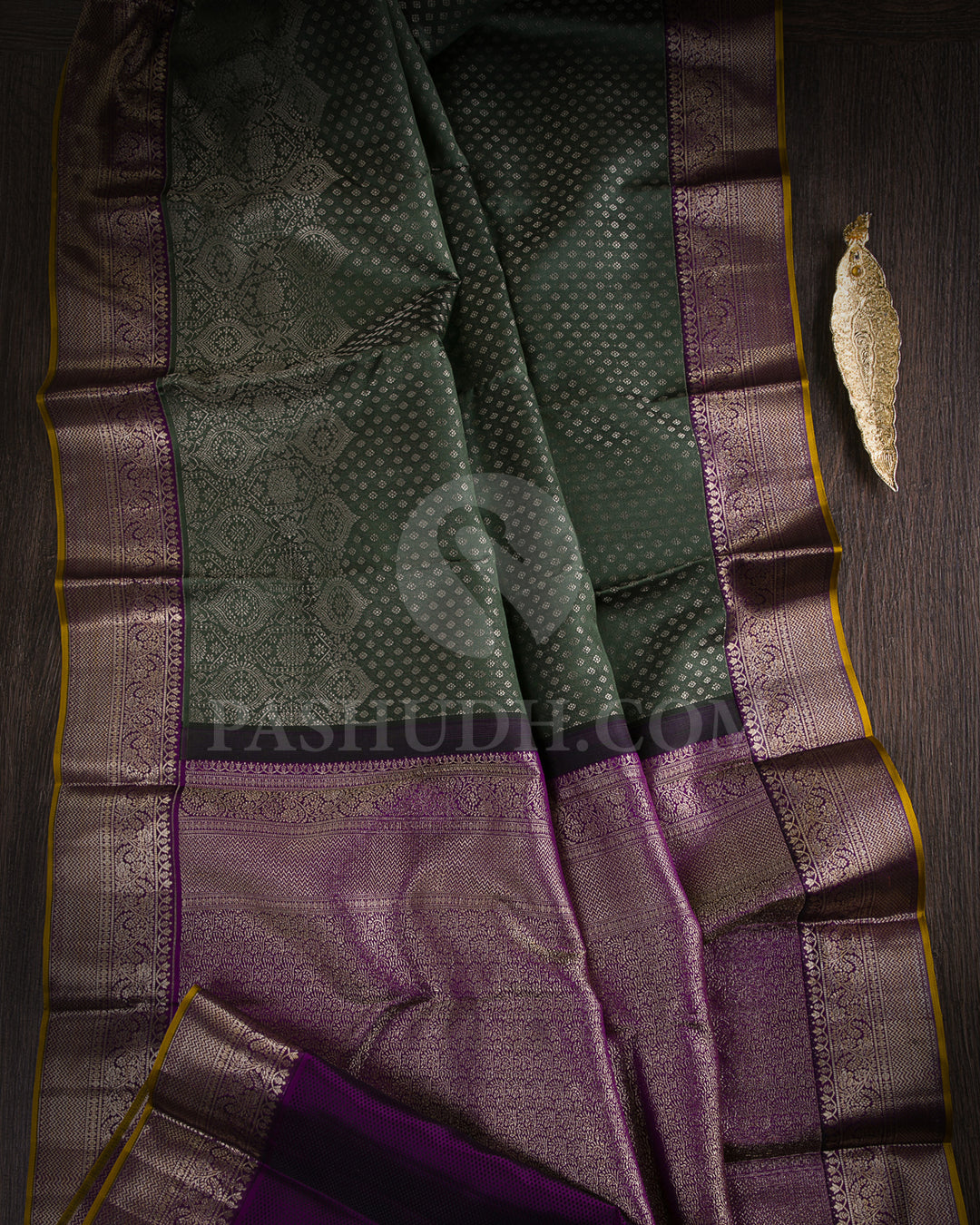 Green And Dark Purple Kanjivaram Silk Saree - D551(A)