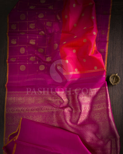 Bright Pink And Violet Borderless Kanjivaram Silk Saree - KB3