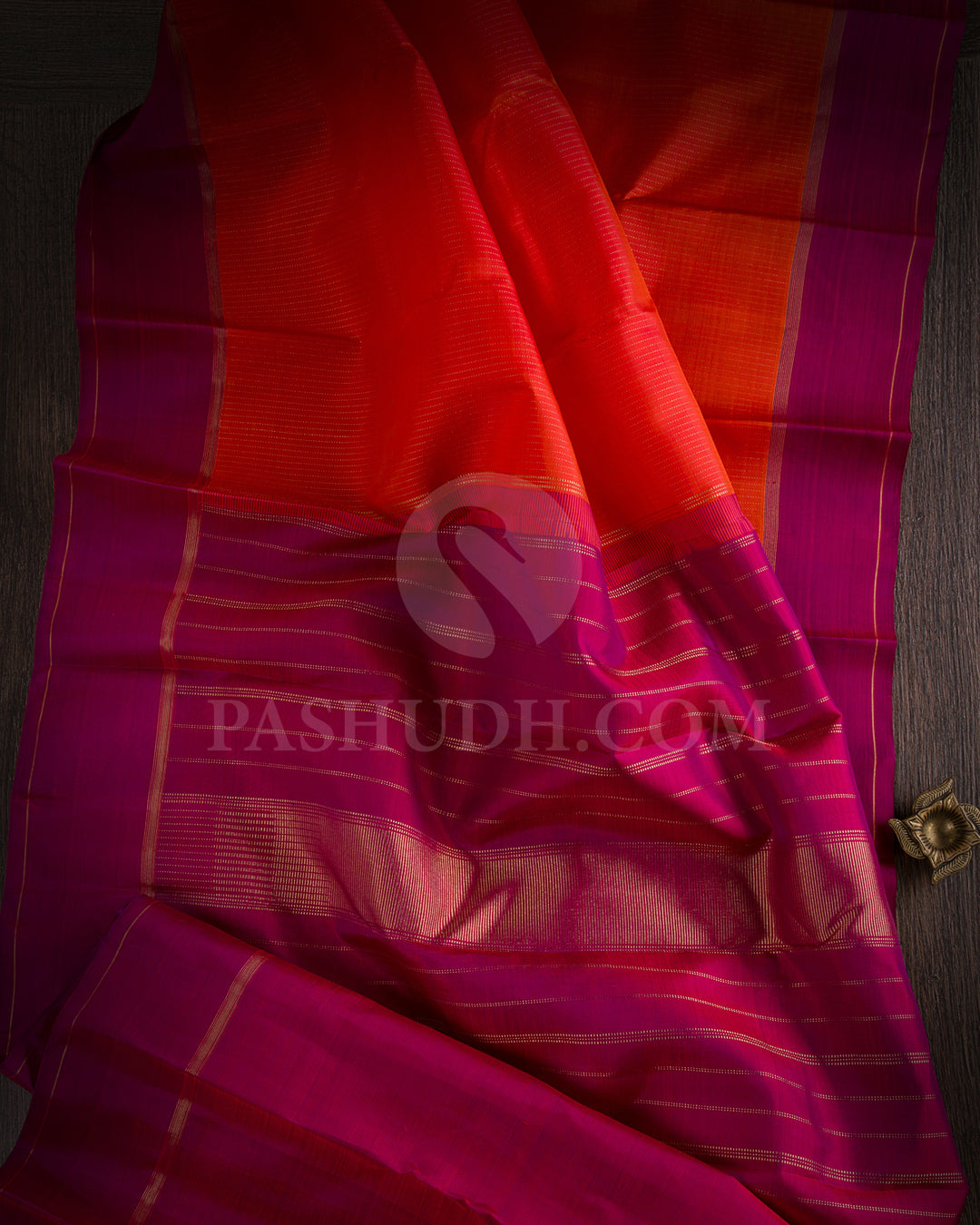 Orange And Purple Kanjivaram Silk Saree - KF1
