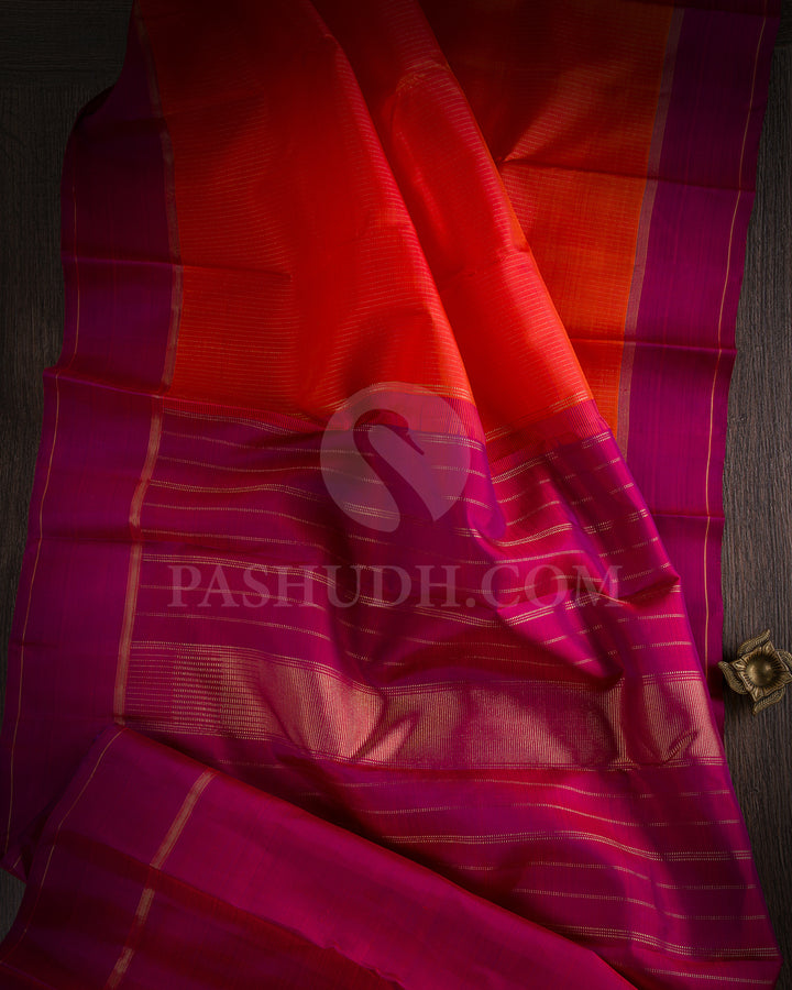 Orange And Purple Kanjivaram Silk Saree - KF1