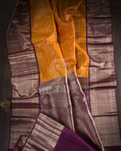 Yellow And Aubergine Kanjivaram Silk Saree - S1016(D)