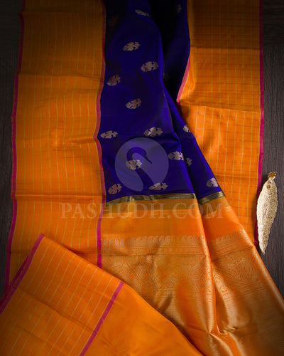 Royal Blue And Yellow Kanjivaram Silk Saree - KB6