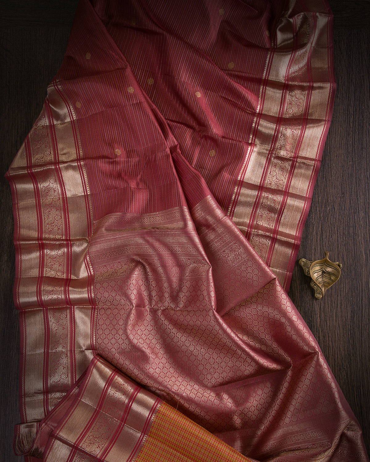 Rust Red And Mustard Kanjivaram Silk Saree - S1213(A)