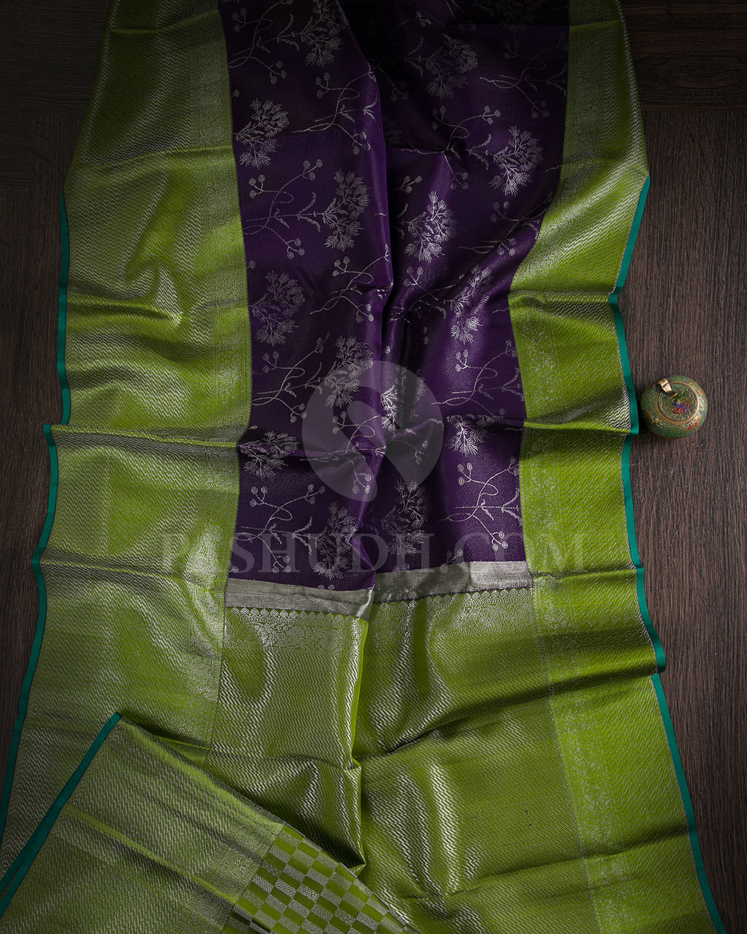 Dark Purple And Leaf Green Kanjivaram Silk Saree - D558(A)
