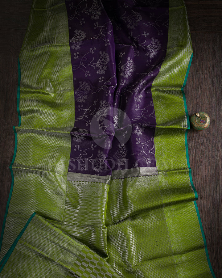 Dark Purple And Leaf Green Kanjivaram Silk Saree - D558(A)