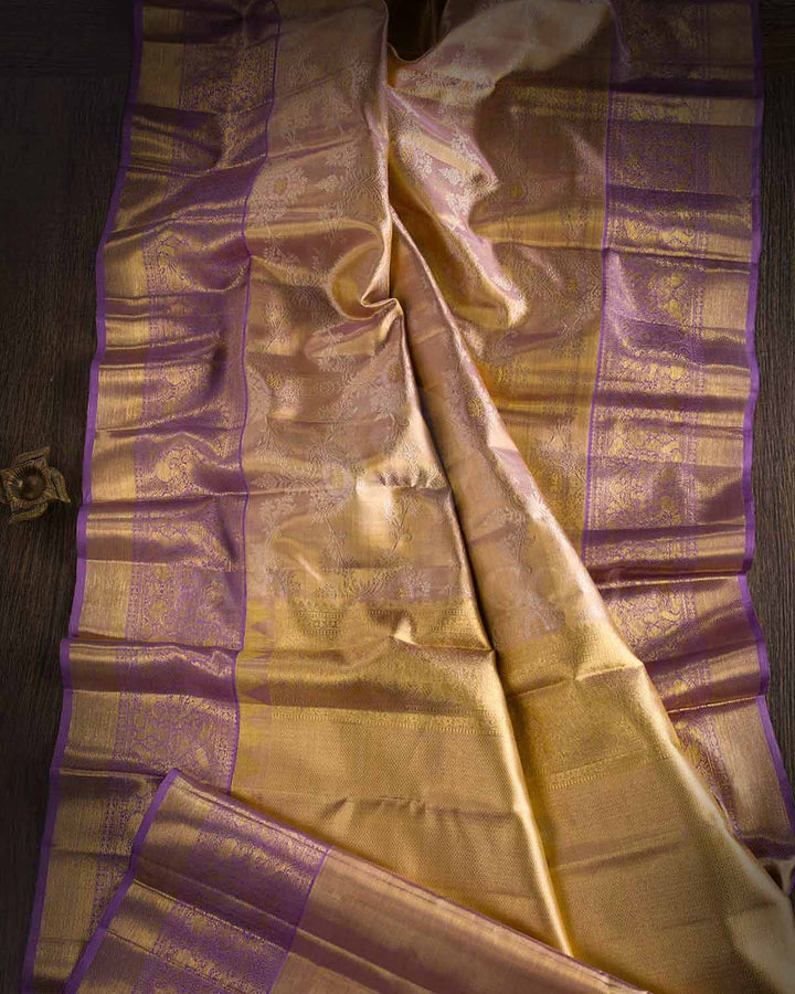 Gold And Lavender Tissue Kanjivaram Silk Saree - S1169(A)