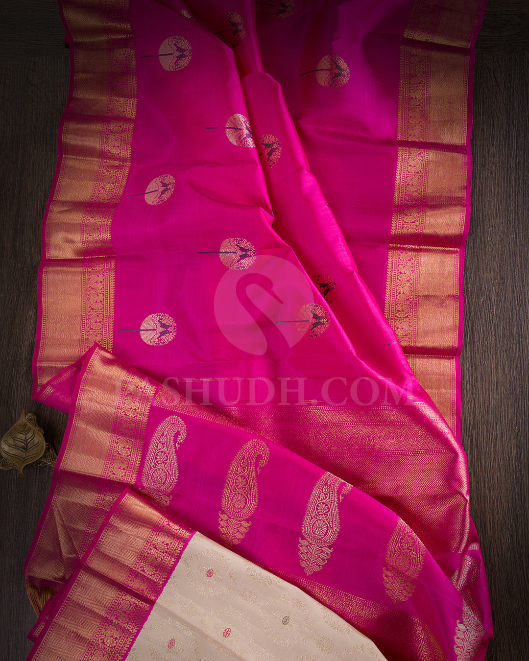 Rani Pink And Ivory Kanjivaram Silk Saree - S1204(A)