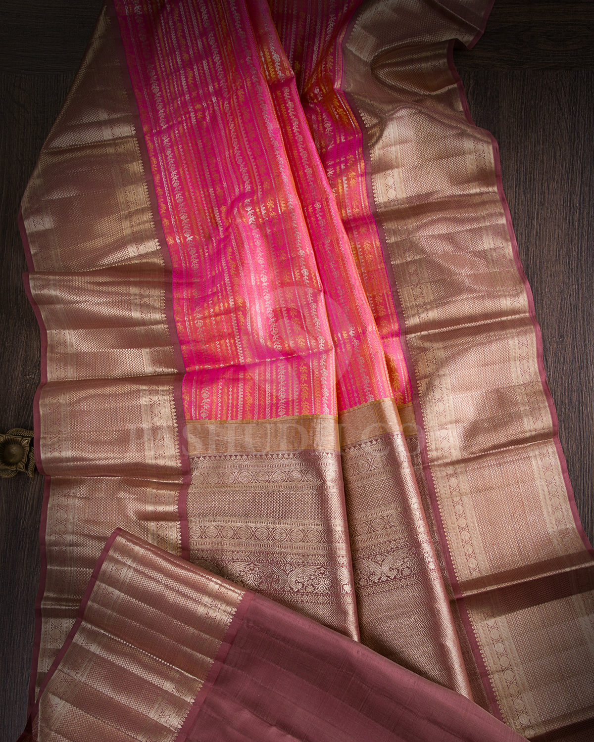 Bright Pink And Arakku Kanjivaram Silk Saree - S1016(C)