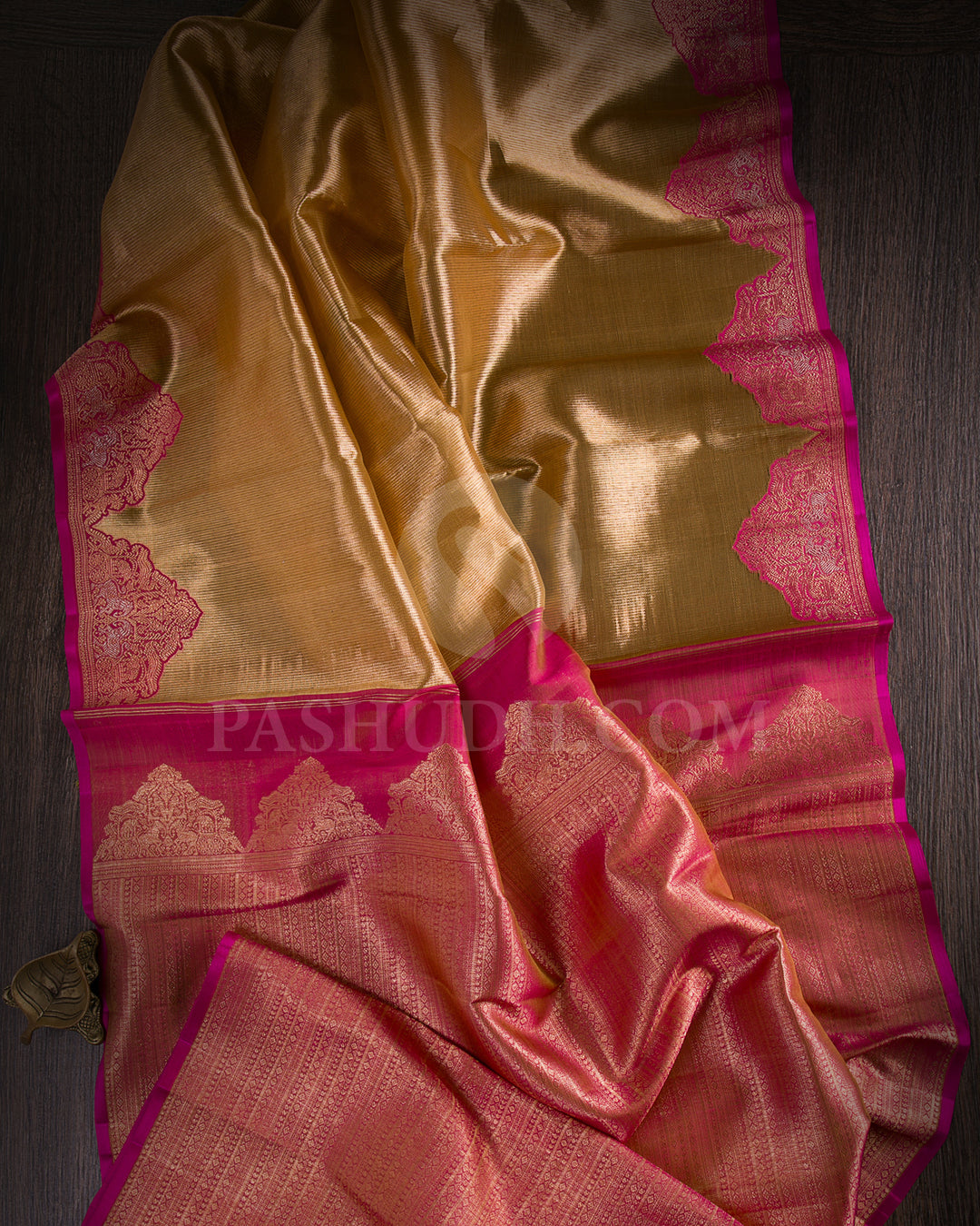 Gold And Rani Pink Kanjivaram Silk Saree - S1209(A)