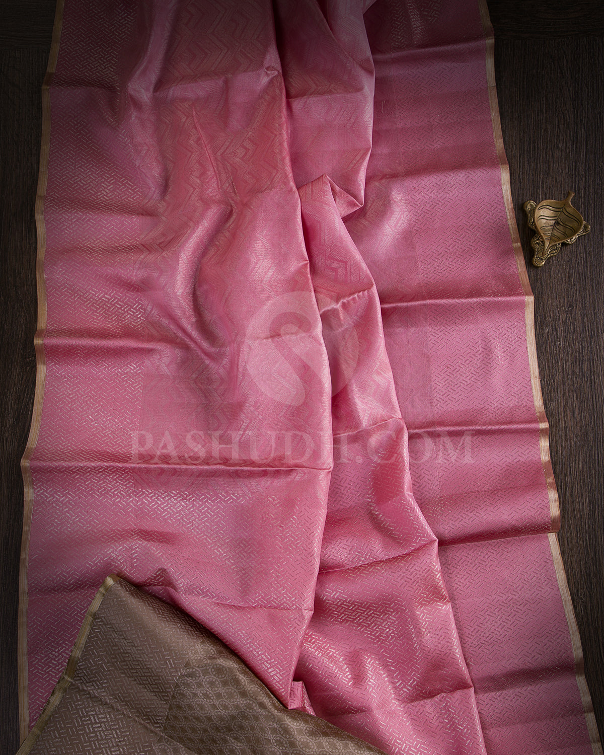 Baby Pink And Brown Kanjivaram Silk Saree - D545(B)