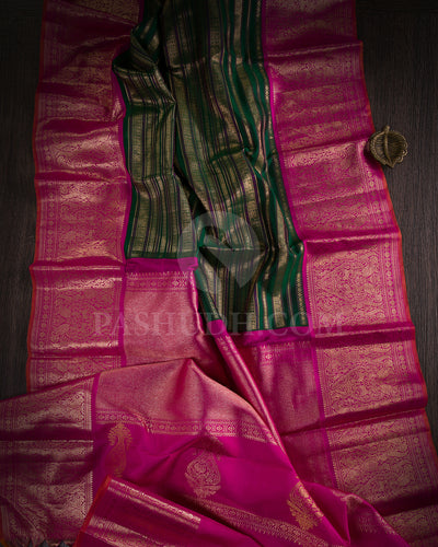 Bottle Green And Rani Pink Kanjivaram Silk Saree - S1203(A)