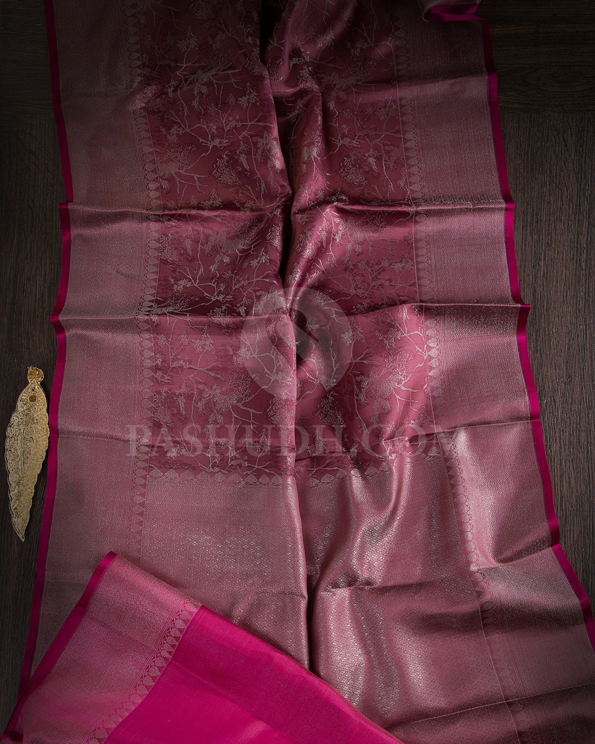 Brown And Rani Pink Kanjivaram Silk Saree - D553(A)