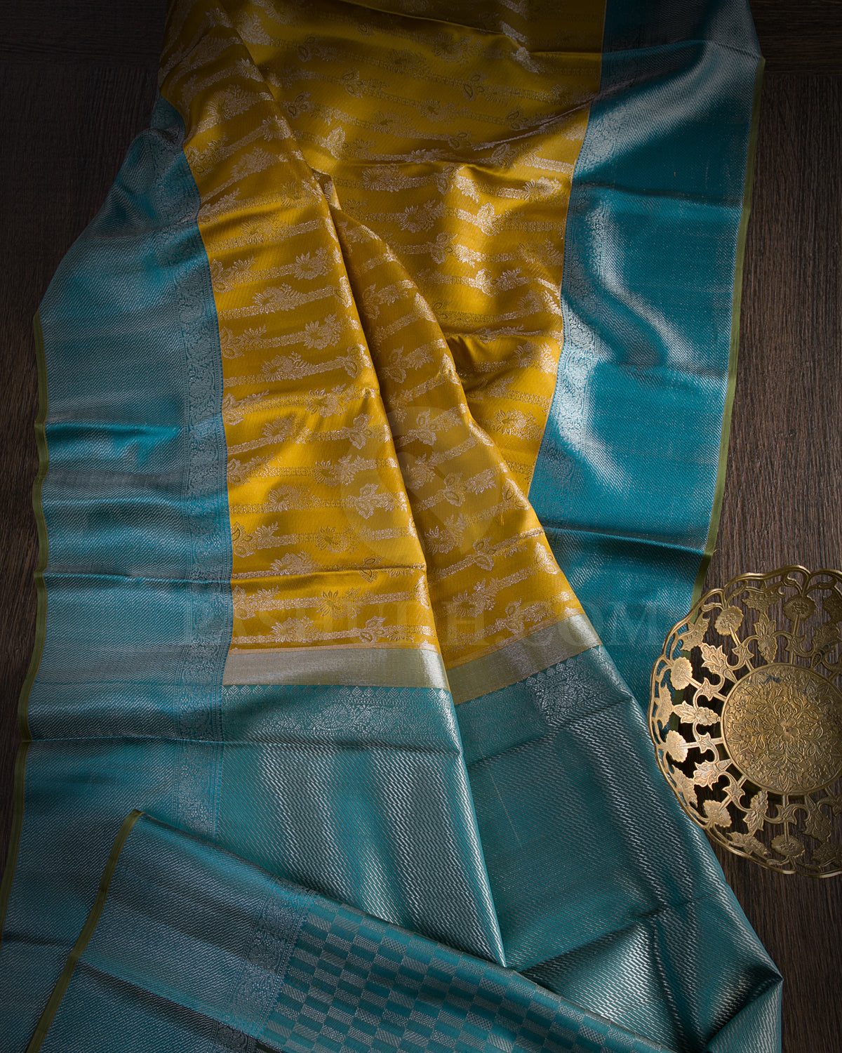 Yellow And Blue Kanjivaram Silk Saree - D562(A)