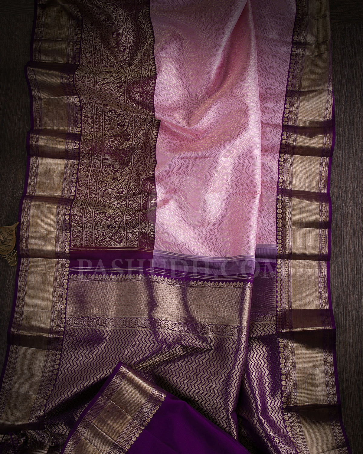 Baby Pink And Aubergine Kanjivaram Silk Saree - S1220(A)