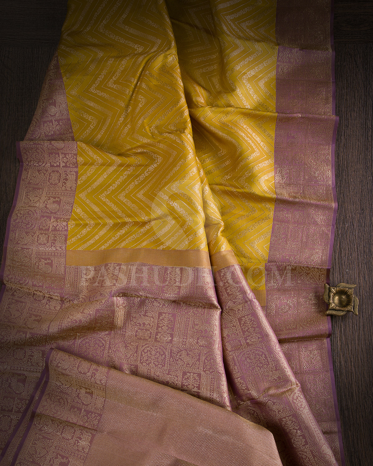 Yellow And Mauve Kanjivaram Silk Saree - D555(A)