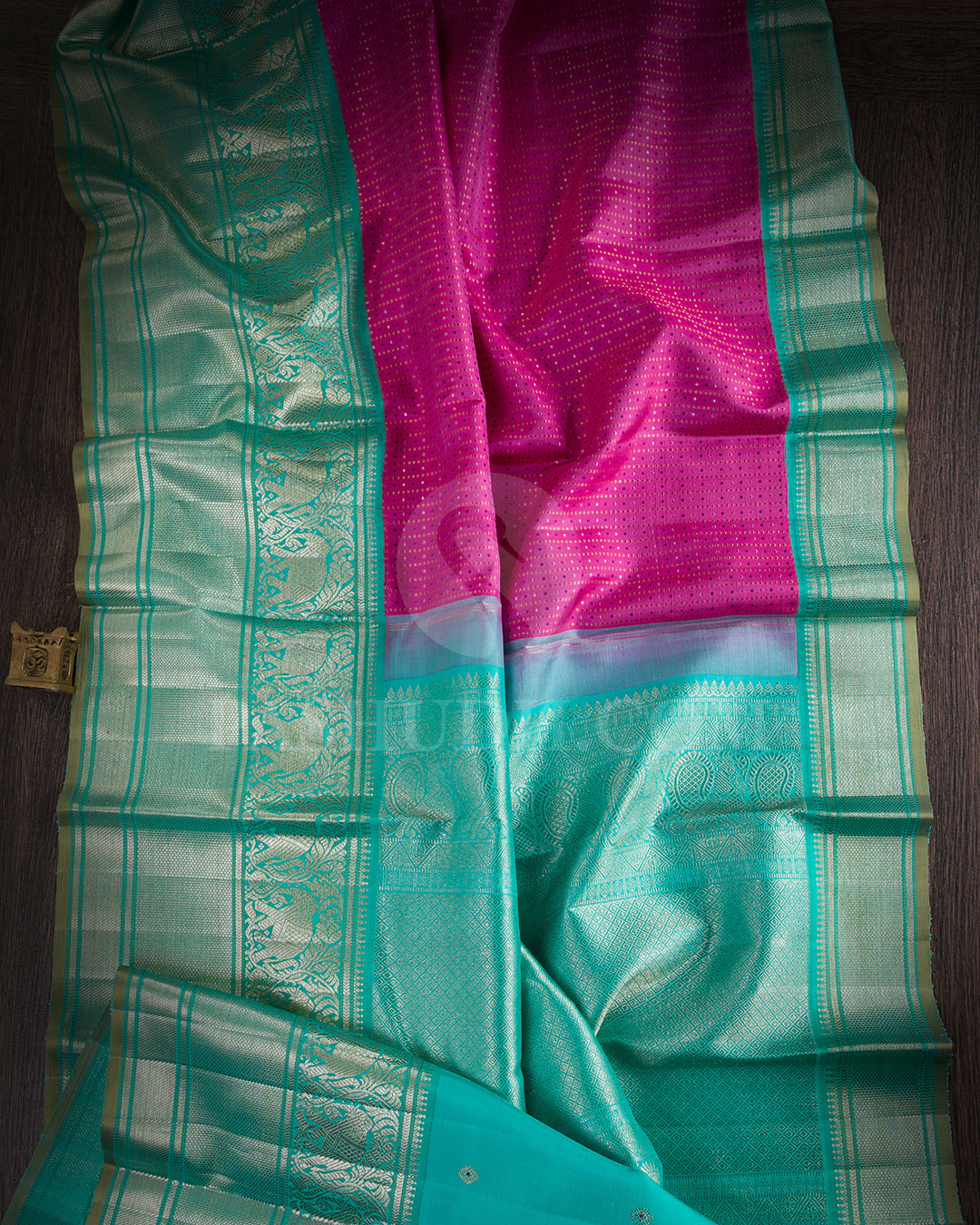 Rani Pink And Sky Blue Kanjivaram Silk Saree - S1214(A)