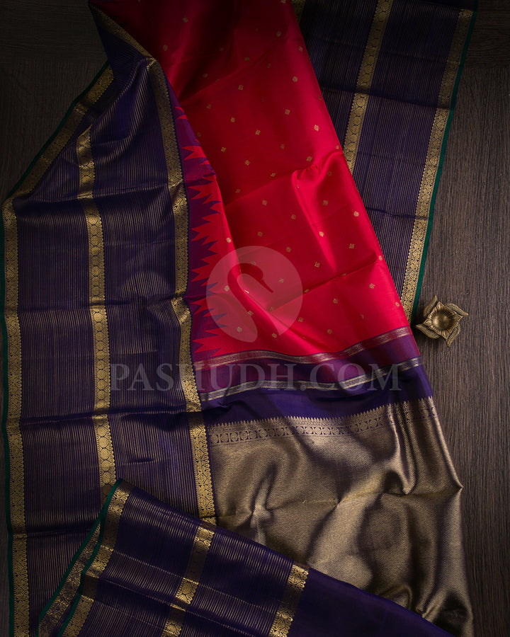 Red And Purple Kanjivaram Silk Saree - KB1