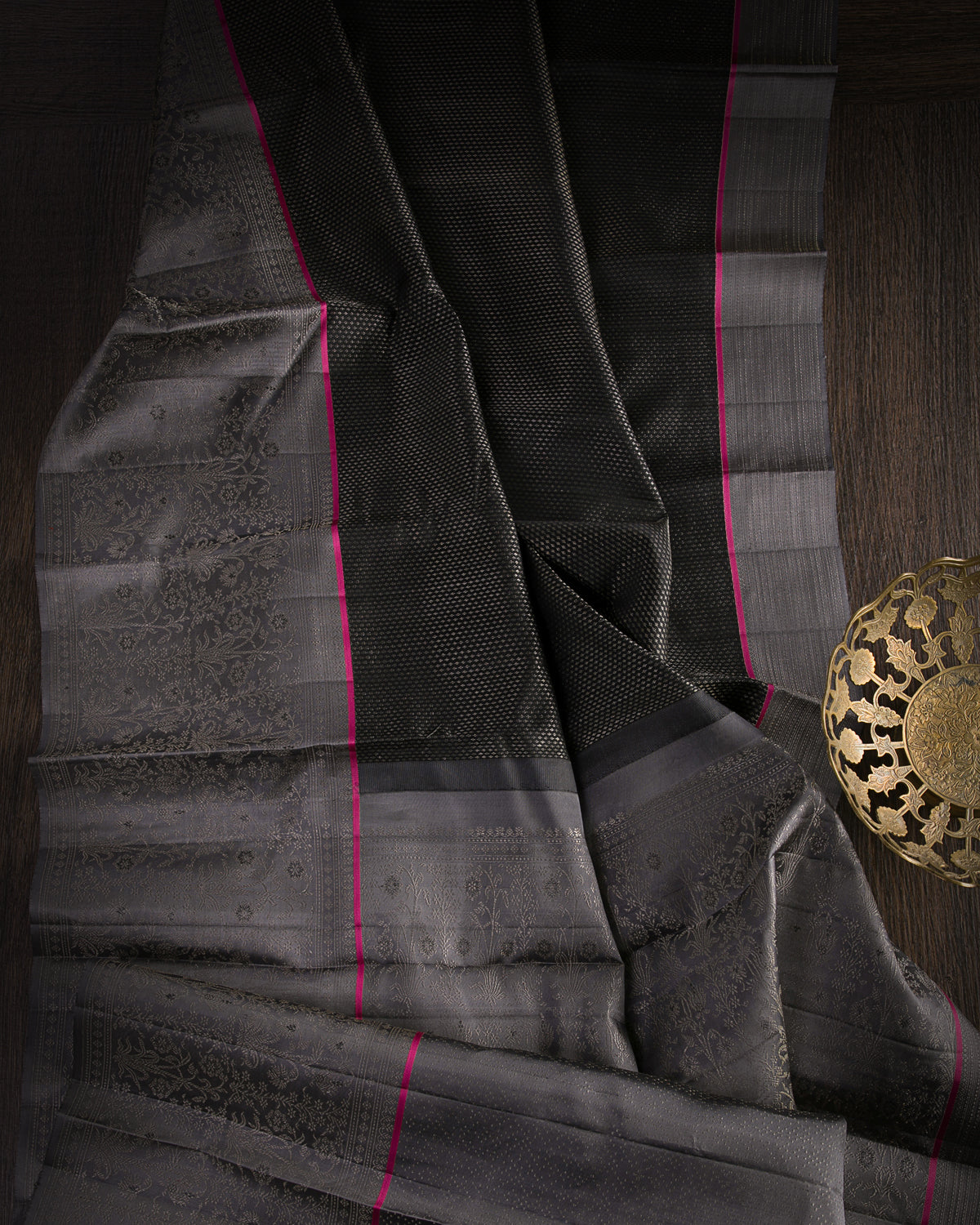 Black And Grey Kanjivaram Silk Saree - DJ320(C)