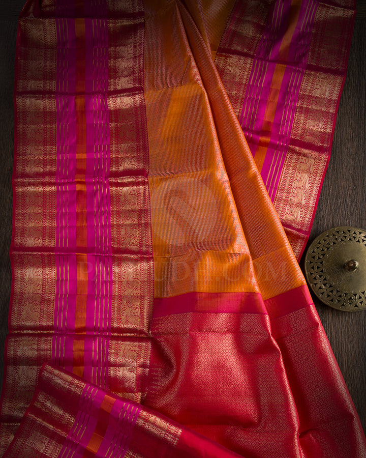 Mango Yellow And Red Kanjivaram Silk Saree- D564(B)