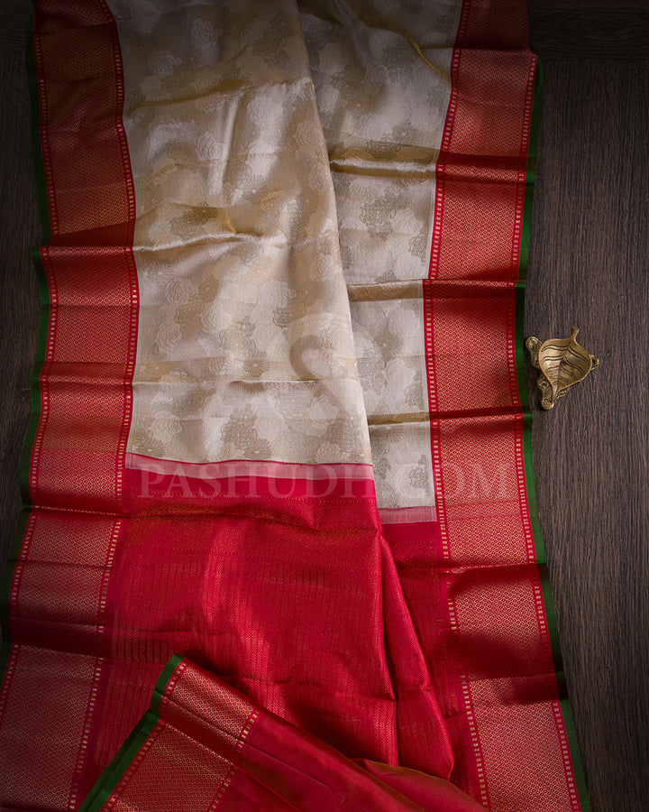 Ivory And Red Kanjivaram Silk Saree - DJ279(D)