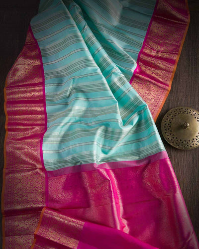 Sky Blue And Rani Pink Kanjivaram Silk Saree - S1227(A)