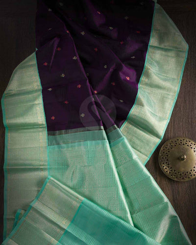 Aubergine And Aquamarine Blue Kanjivaram Silk Saree - S1198(A)