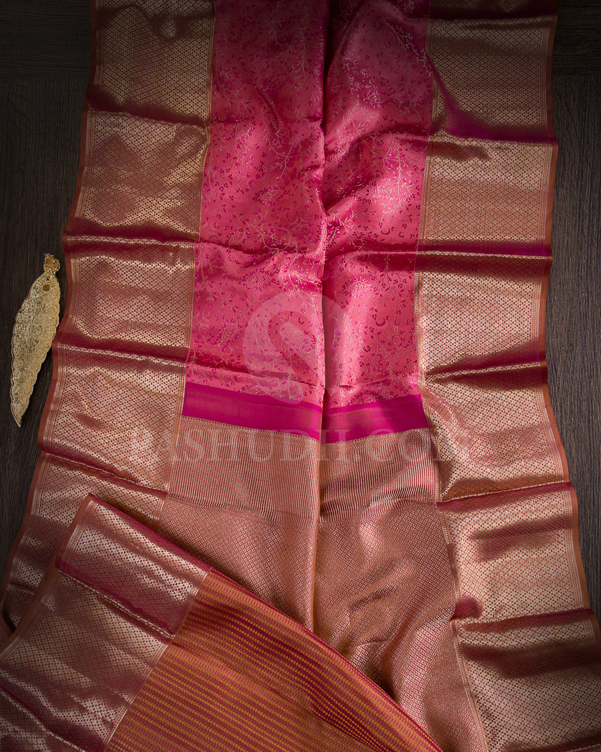 Rose Pink And Brown Kanjivaram Silk Saree - D550(C)