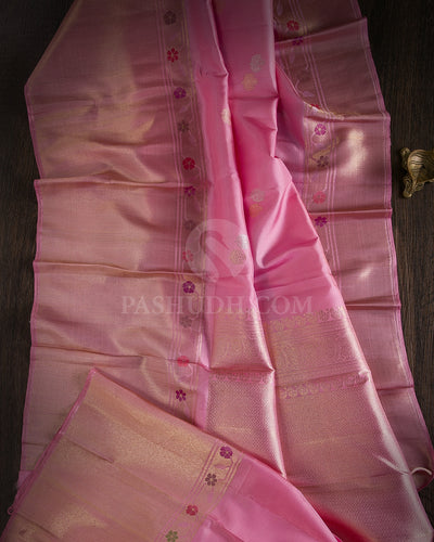 Baby Pink Kanjivaram Silk Saree with Paithani Border - S1126(A) - View 1