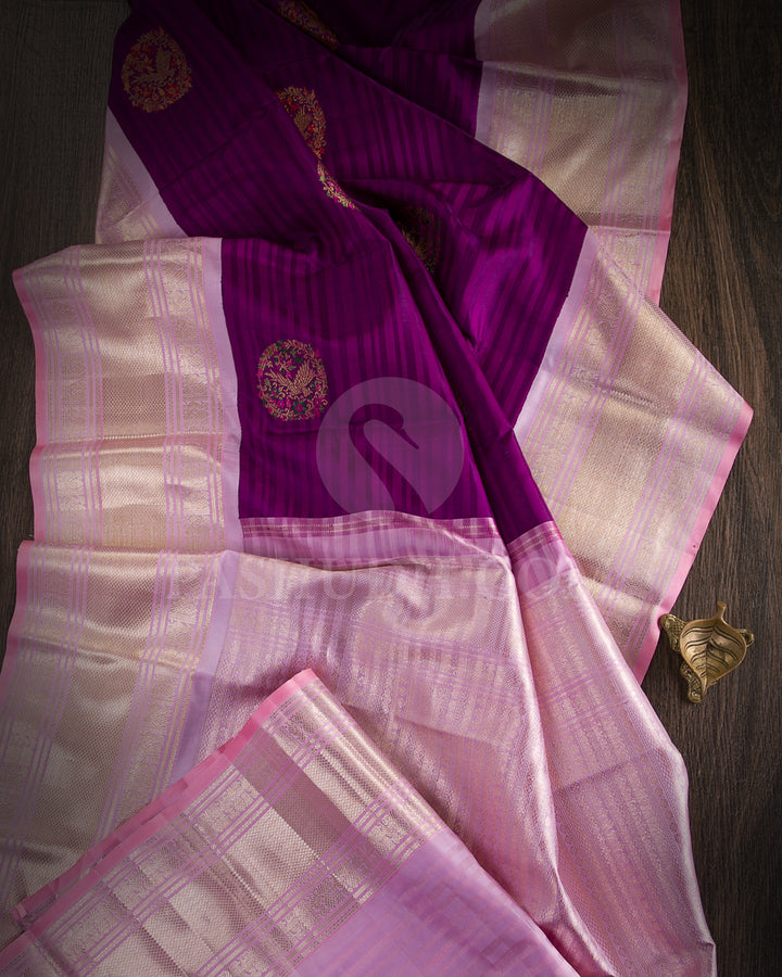 Purple And Baby Pink Kanjivaram Silk Saree - S1132(B)
