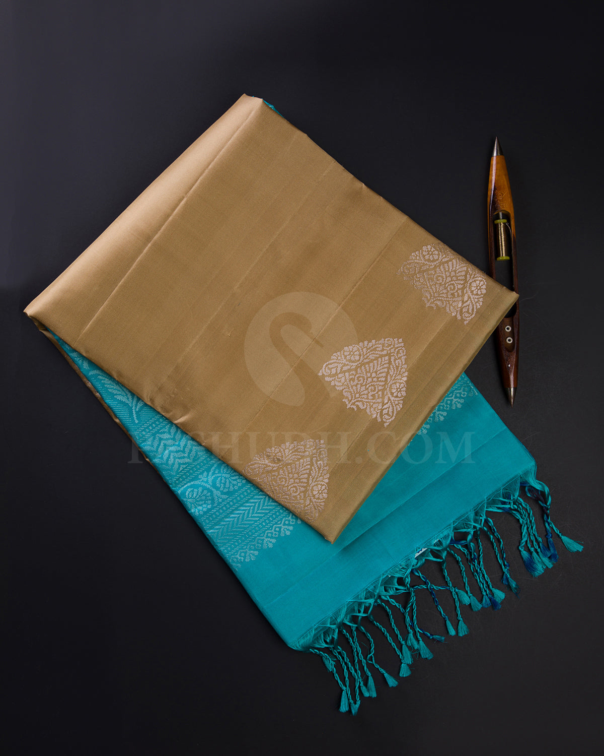 Beige And Blue Soft Silk Saree - C10