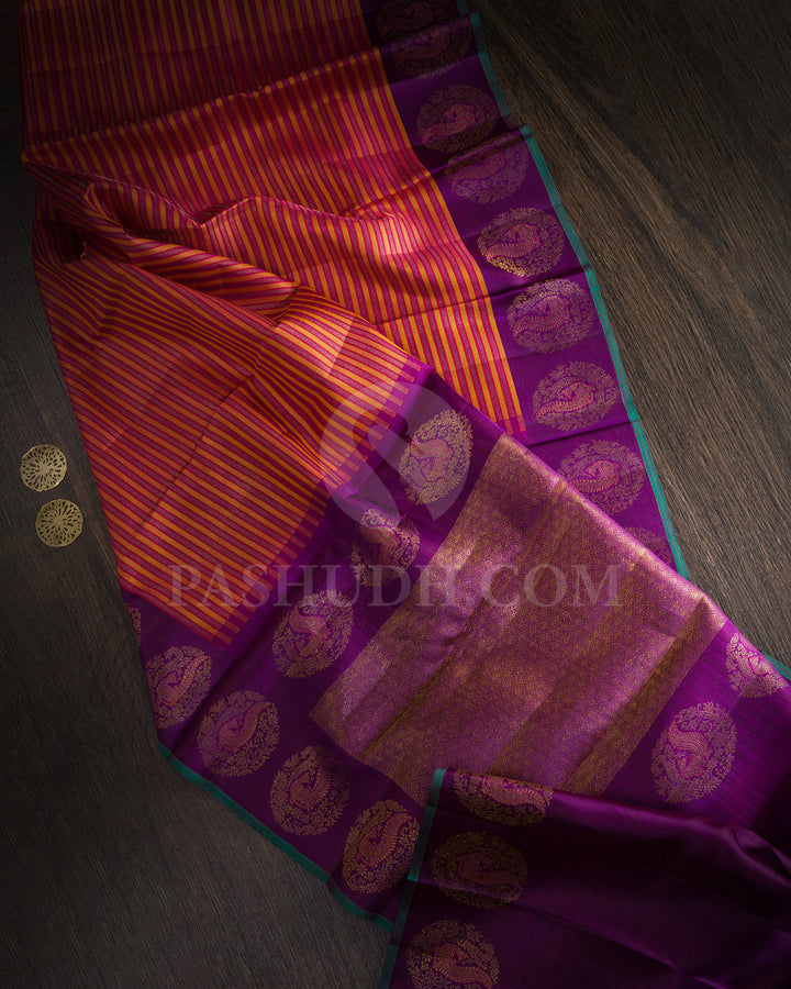 Multicolored With Purple Kanjivaram Silk Saree-DJ439(B)
