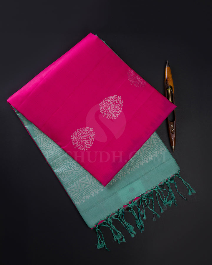 Bright Pink And Aquamarine Blue Soft Silk Saree - C7
