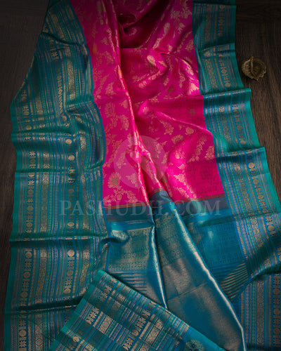 Rani Pink and Anandha Blue Kanjivaram Silk Saree - S1196(A)