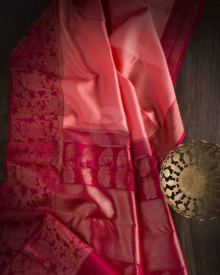 Peach Pink And Maroon Kanjivaram Silk Saree - S1138(B)