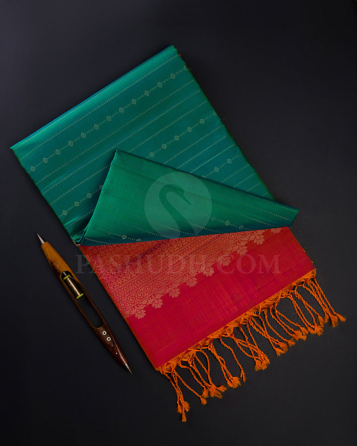 Bottle Green And Red Soft Silk Saree - C12
