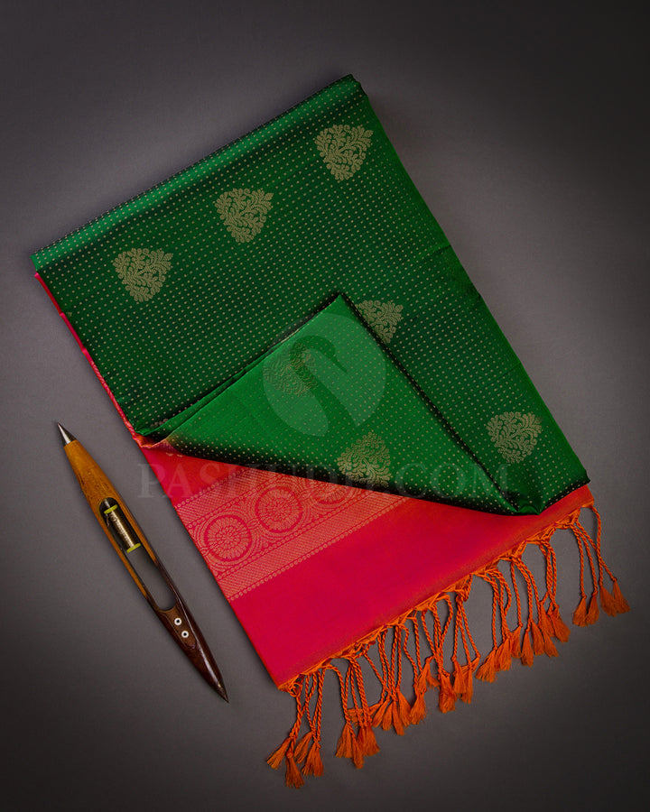Bottle Green And Pink Shot Orange Soft Silk Saree -C22