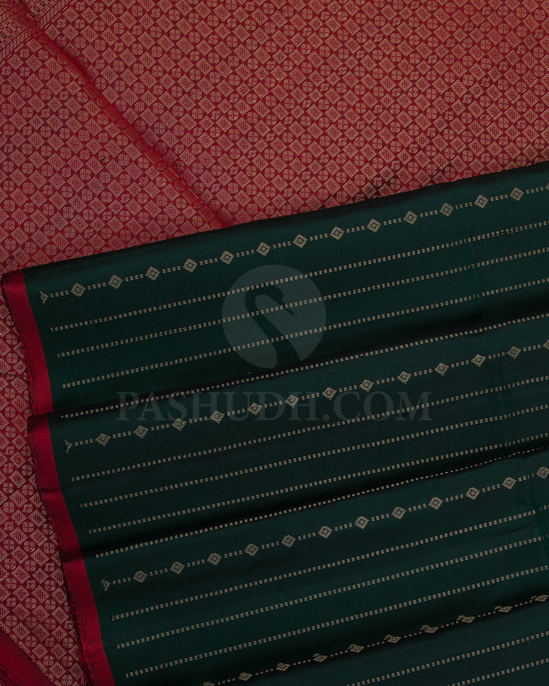 Bottle Green And Red Soft Silk Saree - C16