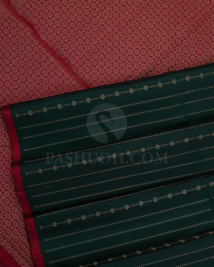 Bottle Green And Red Soft Silk Saree - C16