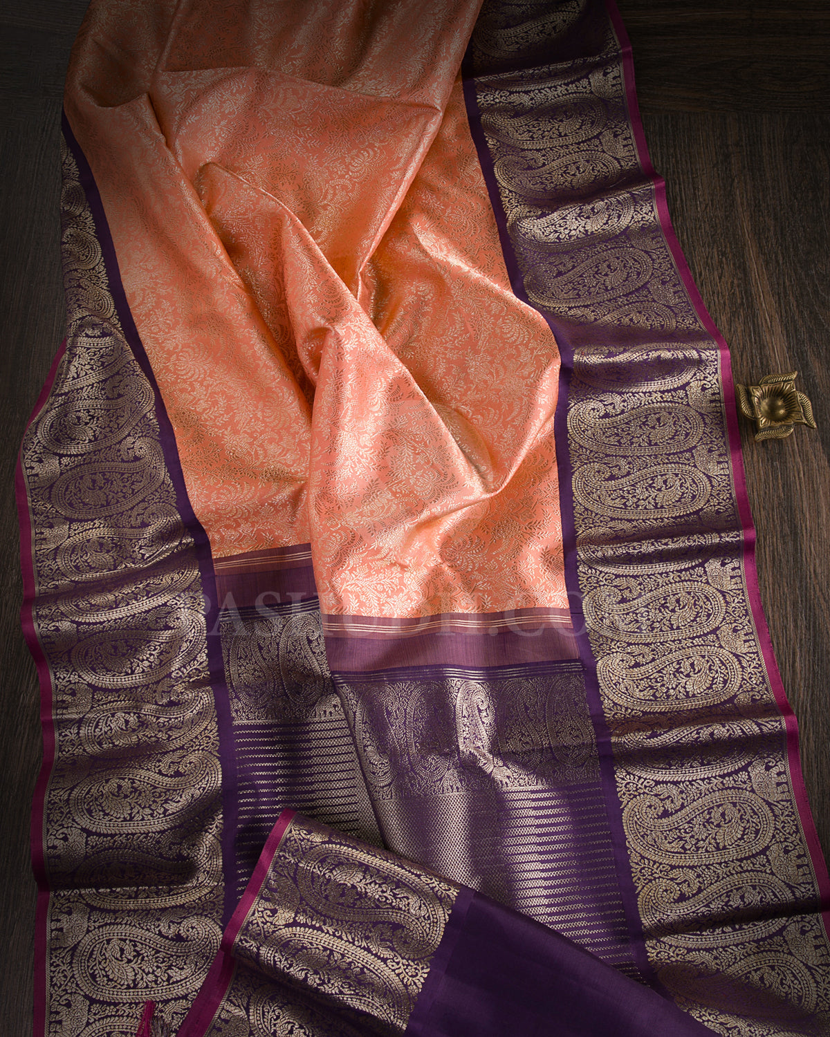 Peach and Deep Violet Kanjivaram Silk Saree - S1190(A)