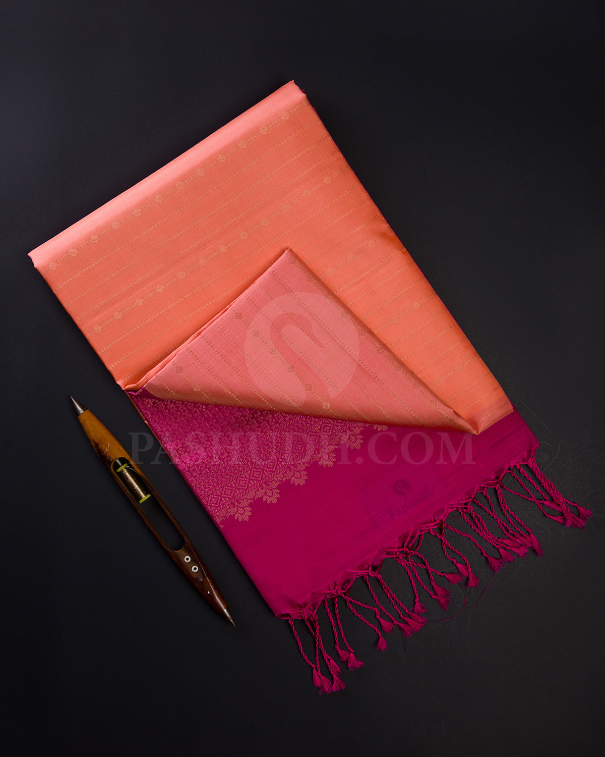 Peach And Rani Pink Soft Silk Saree - C4