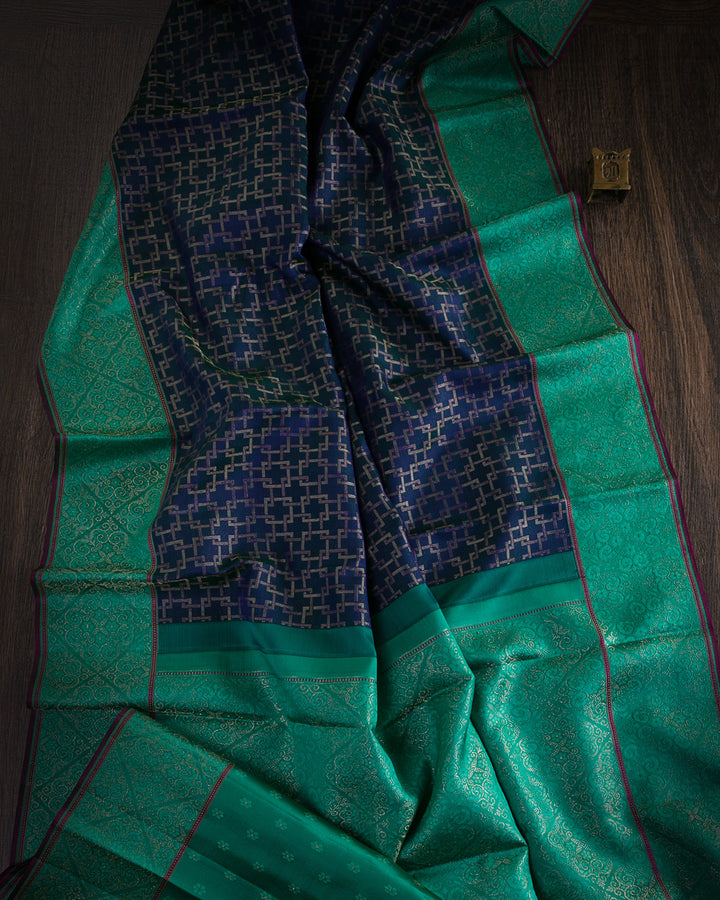 Navy Blue and Sea Green Kanjivaram Silk Saree - DJ315(A)
