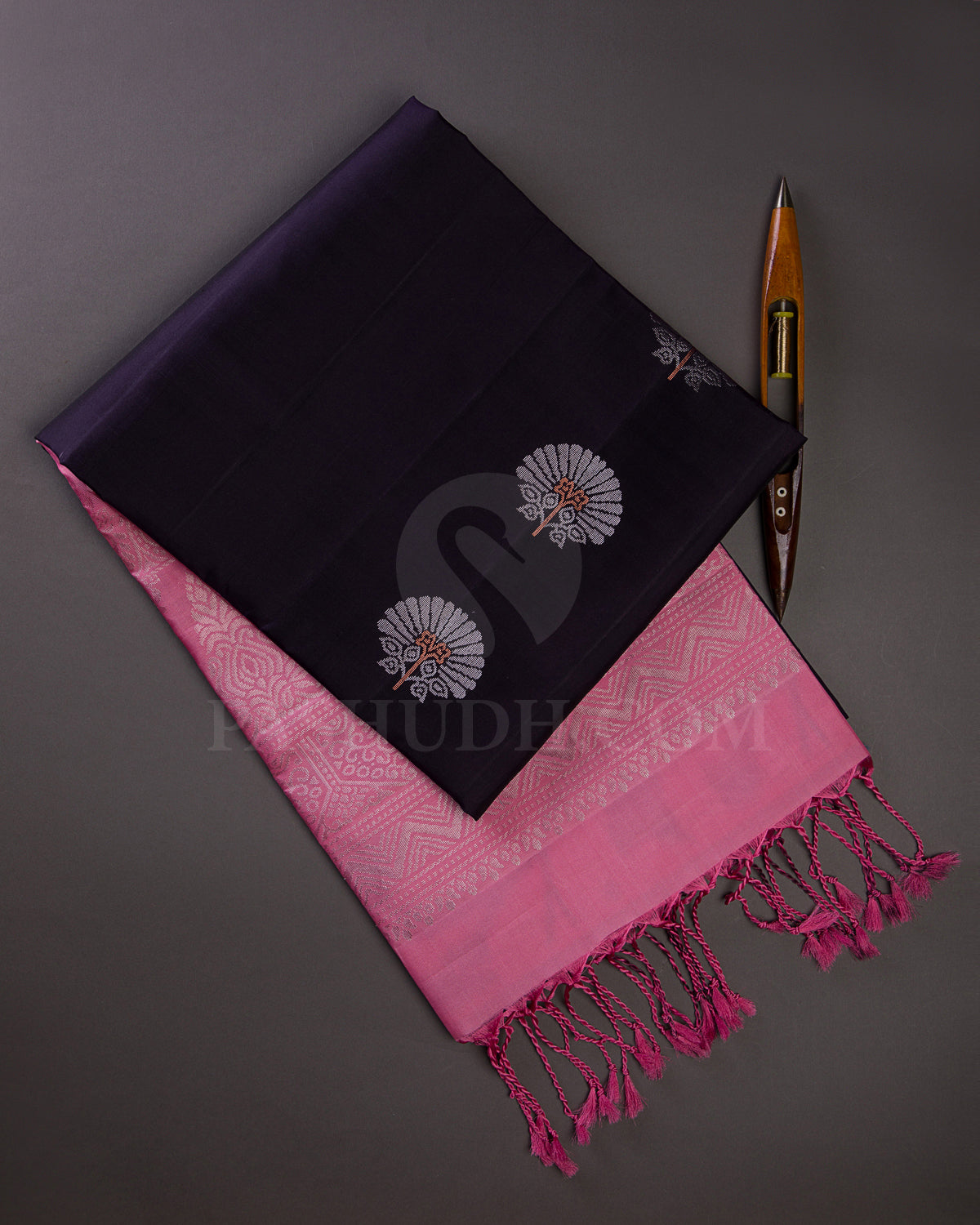 Dark Purple And Bright Pink Soft Silk Saree - C19