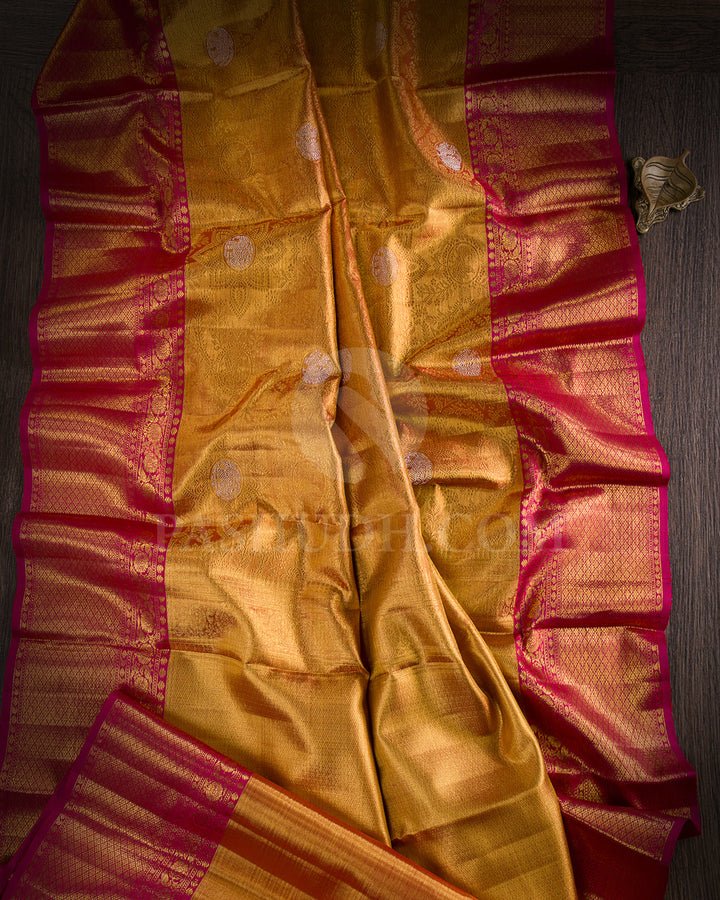 Gold And Rani Pink Tissue Kanjivaram Silk Saree - S1206(A)