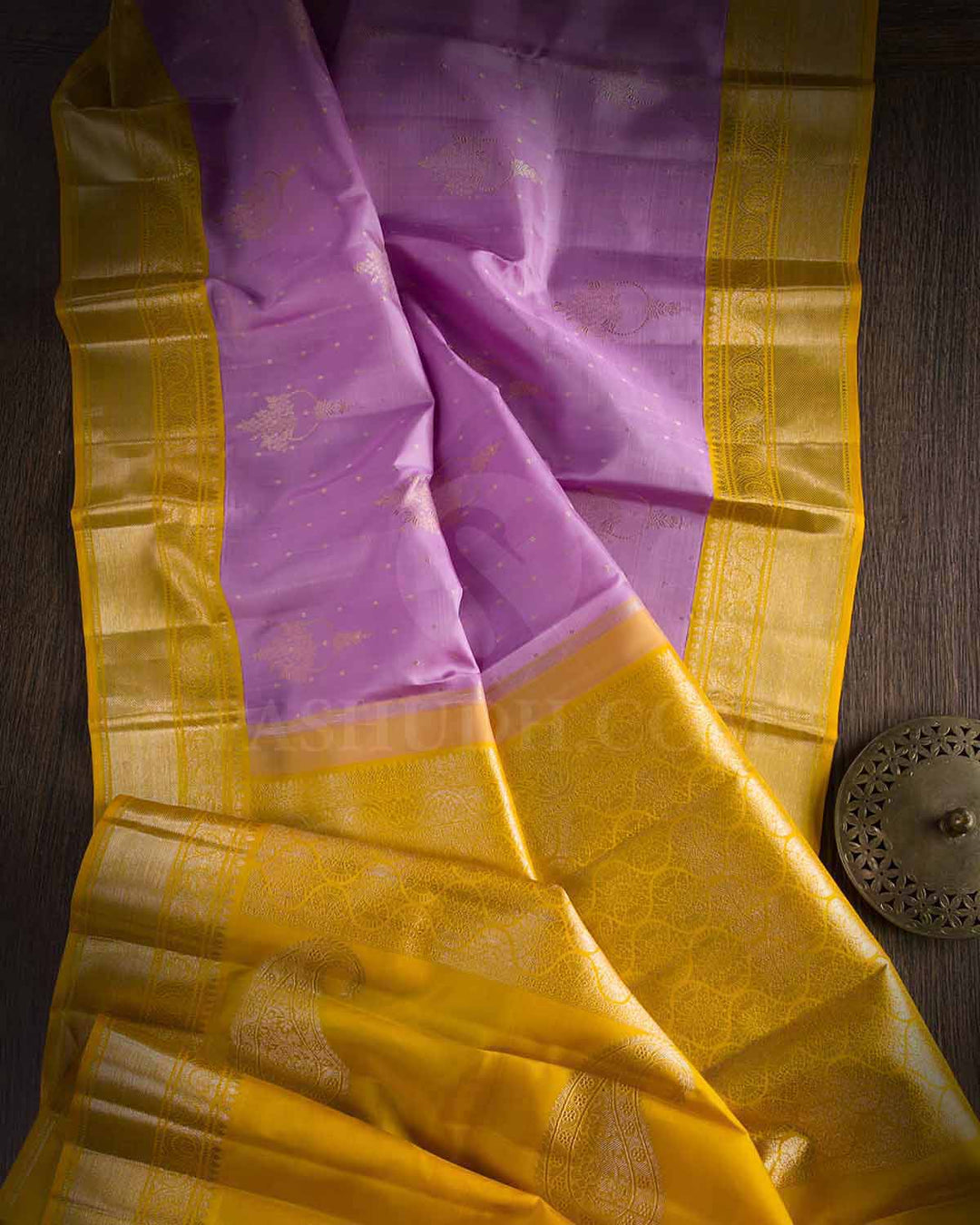 Lilac And Yellow Kanjivaram Silk Saree - S1173(B)