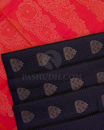 Dark Blue And Pink Shot Orange Soft Silk Saree - C21