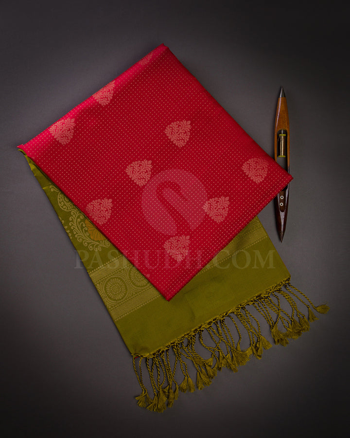 Red And Mehendi Green Soft Silk Saree - C23